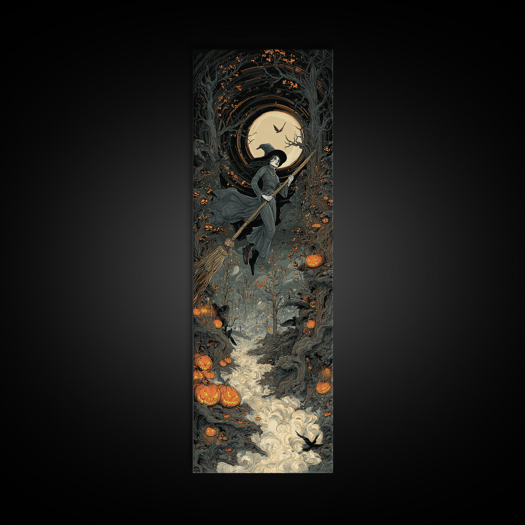 The Cyberpunk Witch, Tall Narrow Wall Art, Dark Halloween Decor, Canvas Print, Halloween Wall Decor, Gothic Home Decor, Seasonal Home Decor