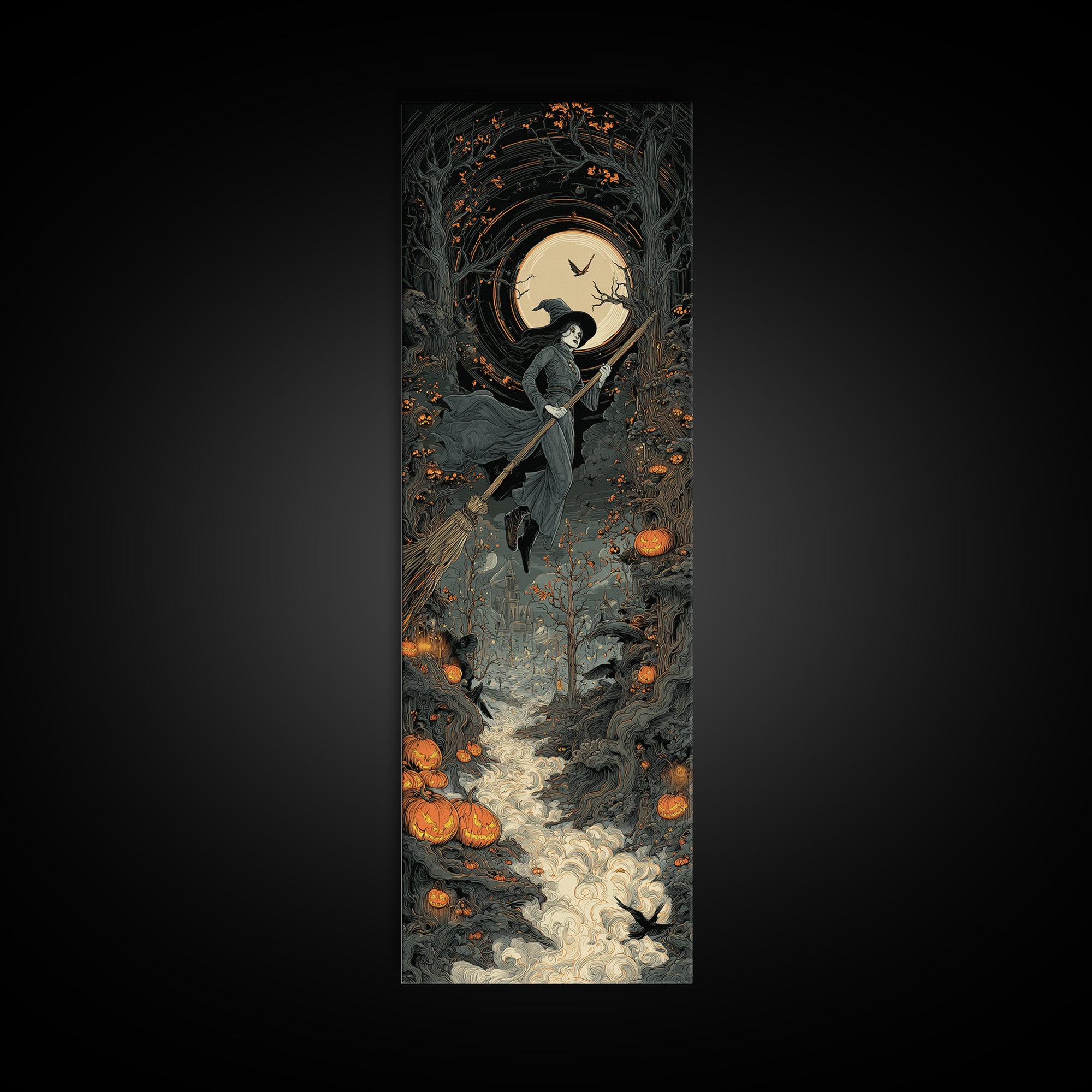 The Cyberpunk Witch, Tall Narrow Wall Art, Dark Halloween Decor, Canvas Print, Halloween Wall Decor, Gothic Home Decor, Seasonal Home Decor