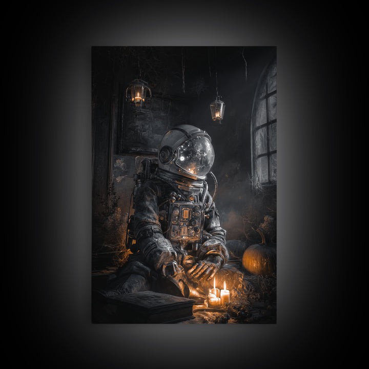 The Astronaut Ghost, Vertical Wall Art, Haunted Gothic Art, Framed Canvas Print, Halloween Wall Decor, Gothic Home Decor, Horror Wall Art