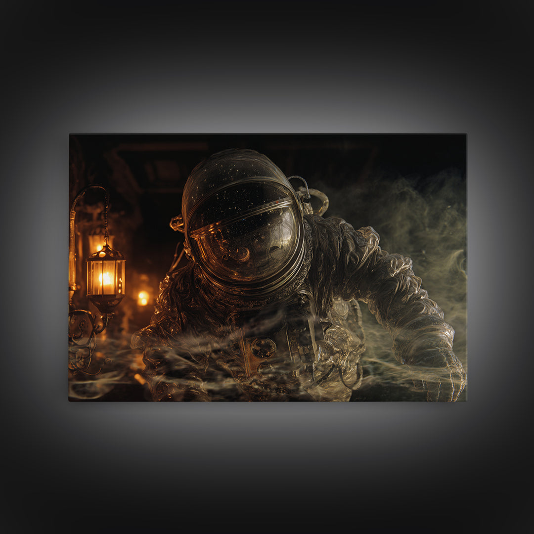 The Astronaut Ghost, Landscape Wall Art, Gothic Horror Wall Art, Framed Canvas Print, Halloween Wall Decor, Gothic Home Decor