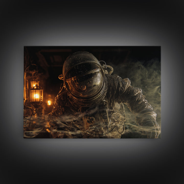 The Astronaut Ghost, Landscape Wall Art, Gothic Horror Wall Art, Framed Canvas Print, Halloween Wall Decor, Gothic Home Decor