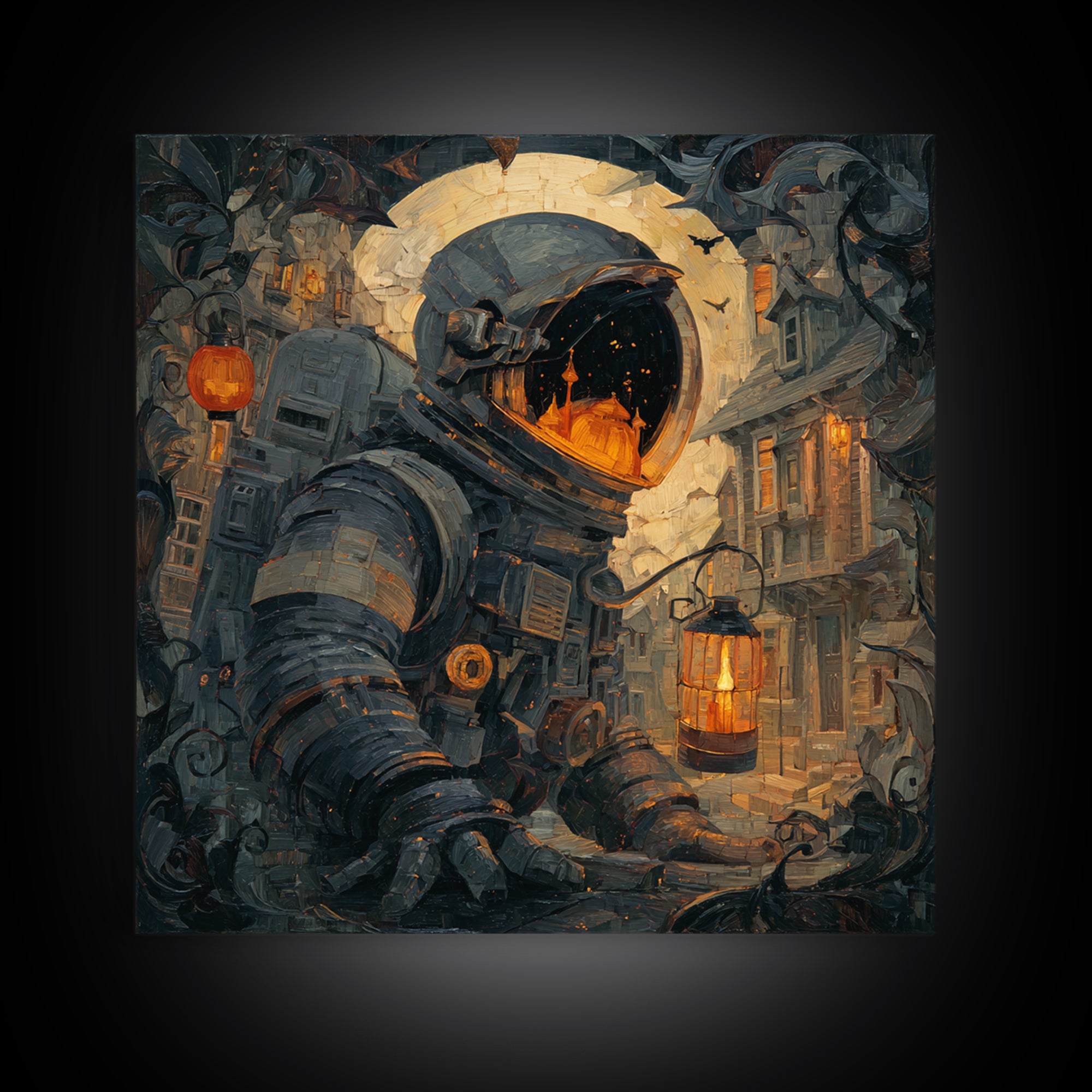 The Astronaut Ghost, Square Wall Art, Haunted Gothic Art, Framed Canvas Print, Halloween Wall Decor, Gothic Home Decor, Spooky Wall Decor