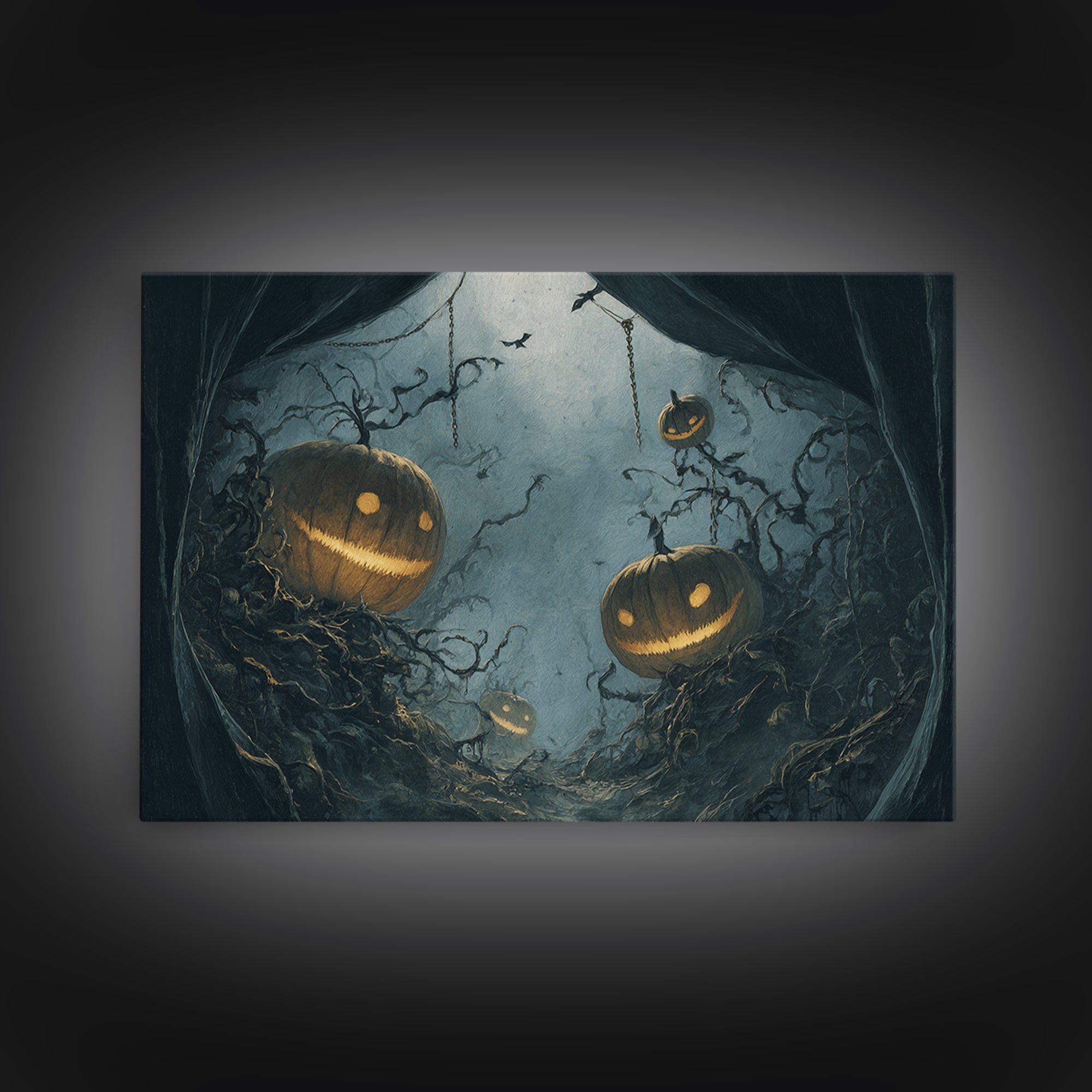 The Alien Pumpkin Patch, Landscape Wall Art, Dark Fantasy Wall Art, Canvas Print, Halloween Wall Decor, Gothic Home Decor