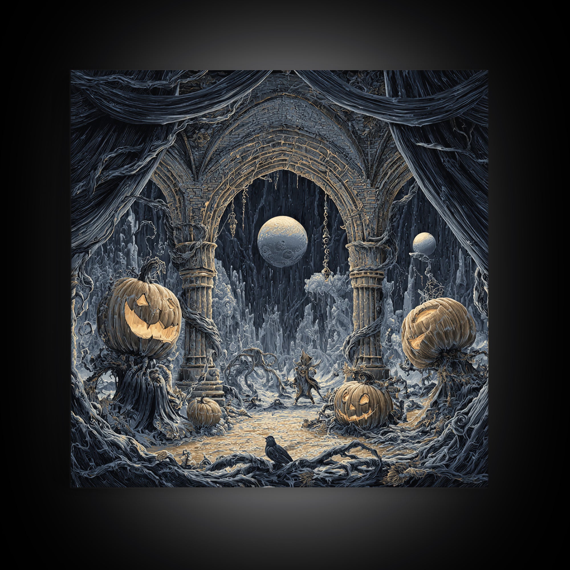 The Alien Pumpkin Patch, Square Wall Art, Dark Halloween Decor, Canvas Print, Halloween Wall Decor, Gothic Home Decor, Horror Wall Art