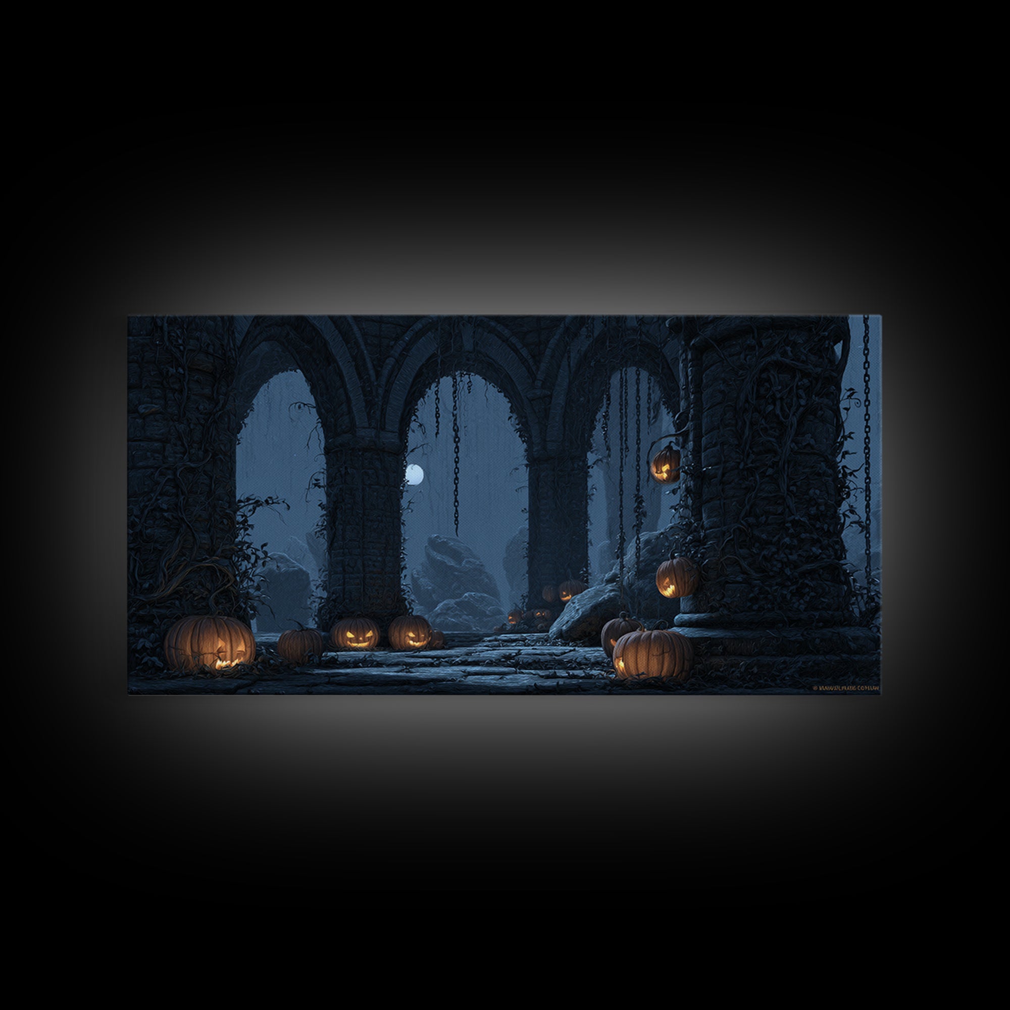 The Alien Pumpkin Patch, Wide Panoramic Art, Gothic Horror Wall Art, Framed Canvas Print, Halloween Wall Decor, Gothic Home Decor