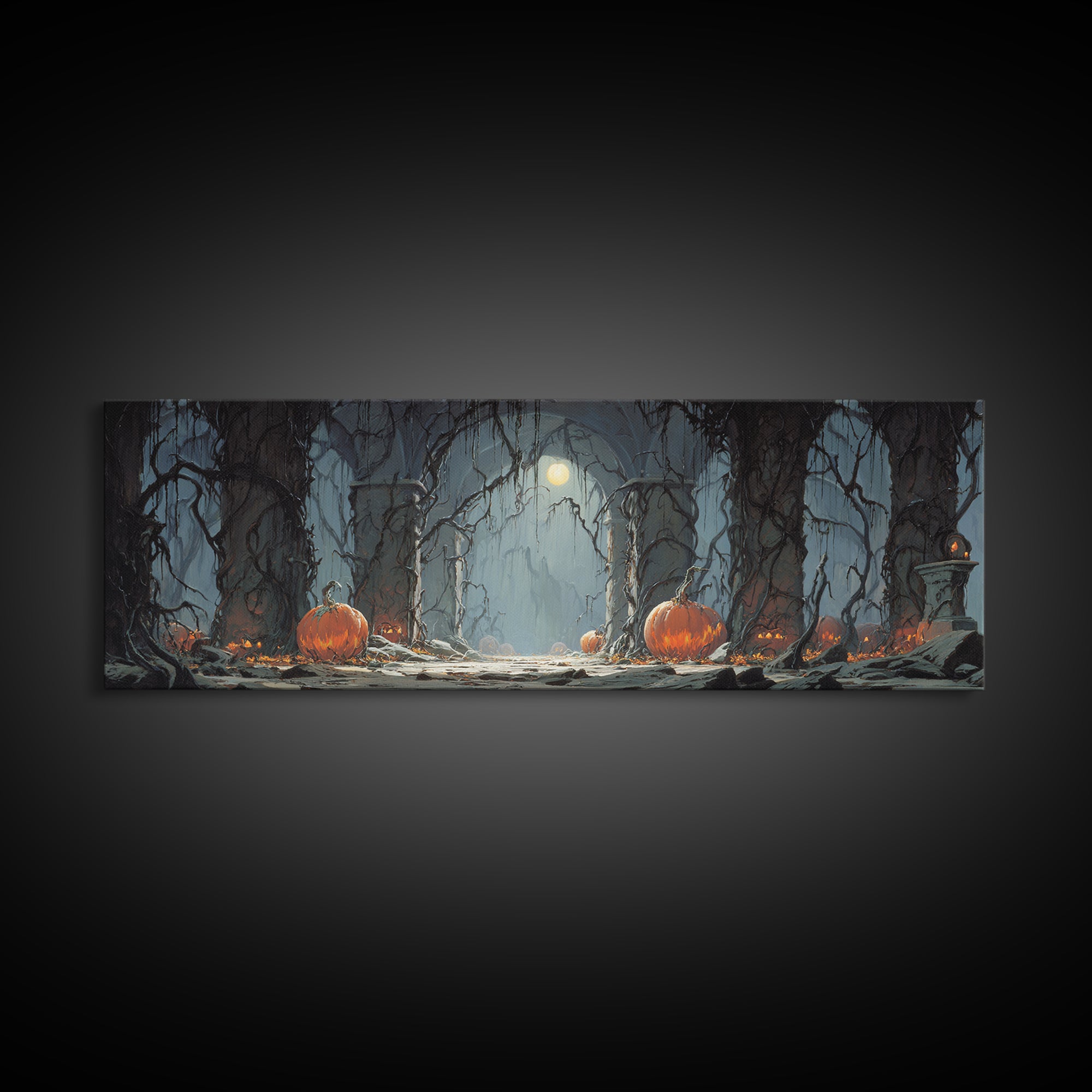 The Alien Pumpkin Patch, Extra Wide Wall Art, Gothic Horror Wall Art, Framed Canvas Print, Halloween Wall Decor, Gothic Home Decor