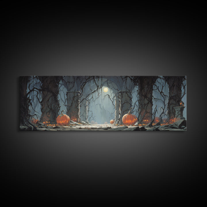 The Alien Pumpkin Patch, Extra Wide Wall Art, Gothic Horror Wall Art, Framed Canvas Print, Halloween Wall Decor, Gothic Home Decor