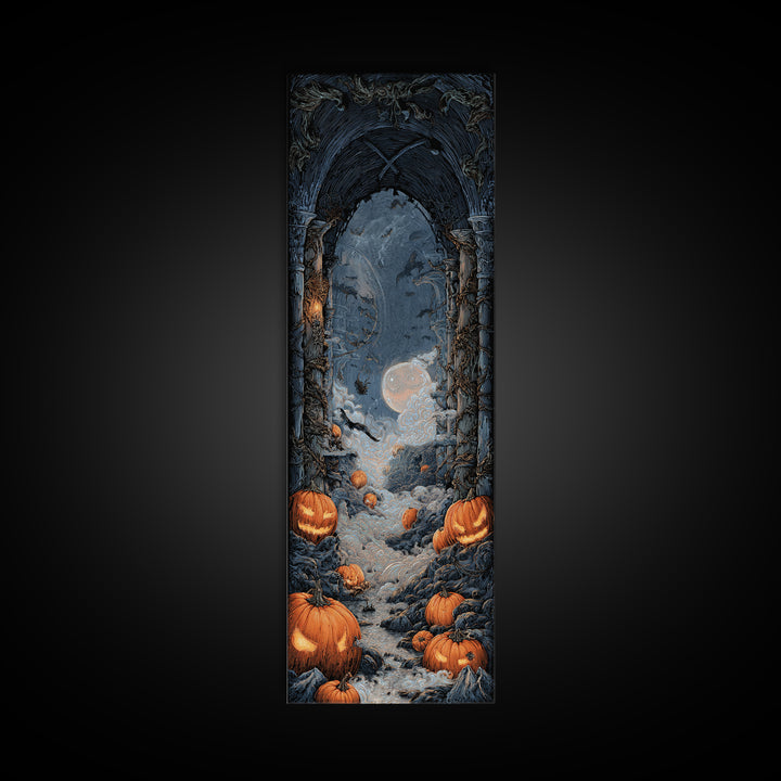 The Alien Pumpkin Patch, Tall Narrow Wall Art, Haunted Gothic Art, Framed Canvas Print, Halloween Wall Decor, Gothic Home Decor