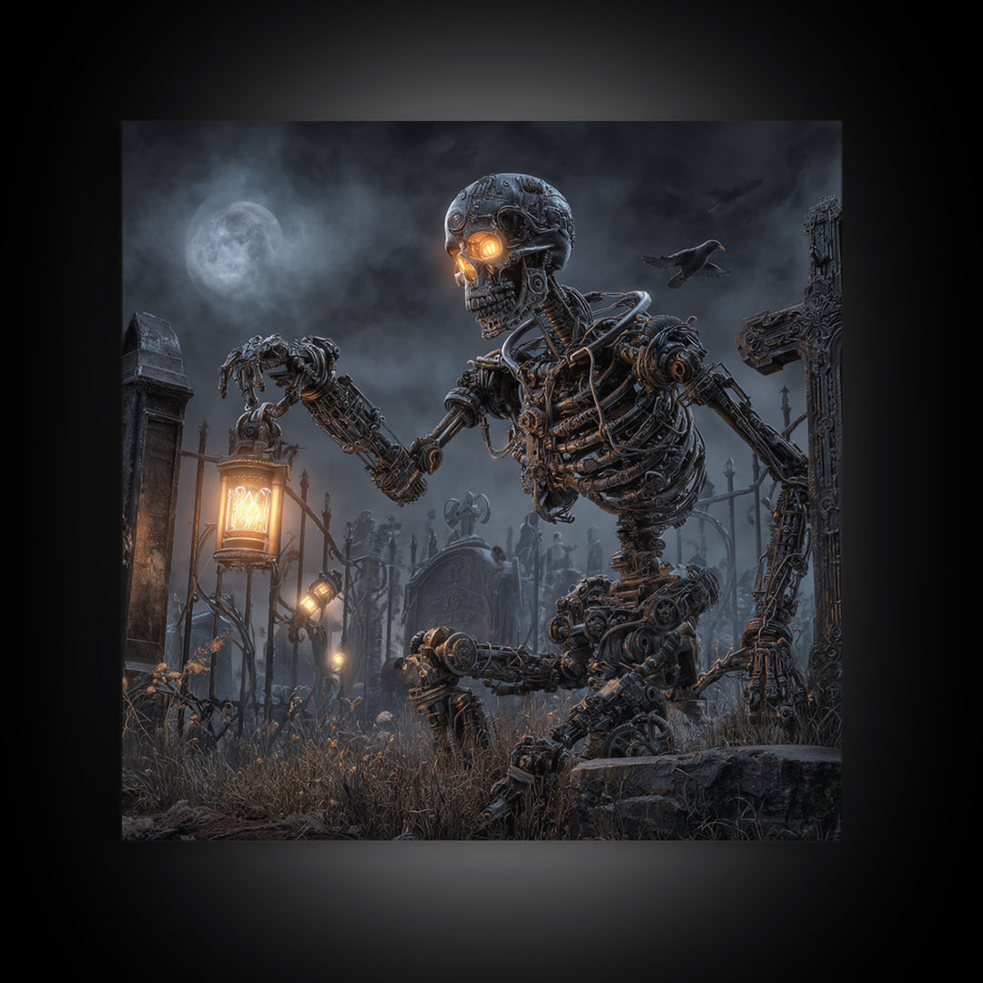 The Biomechanical Skeleton, Square Wall Art, Dark Fantasy Wall Art, Canvas Print, Halloween Wall Decor, Gothic Home Decor, Dark Fantasy Art