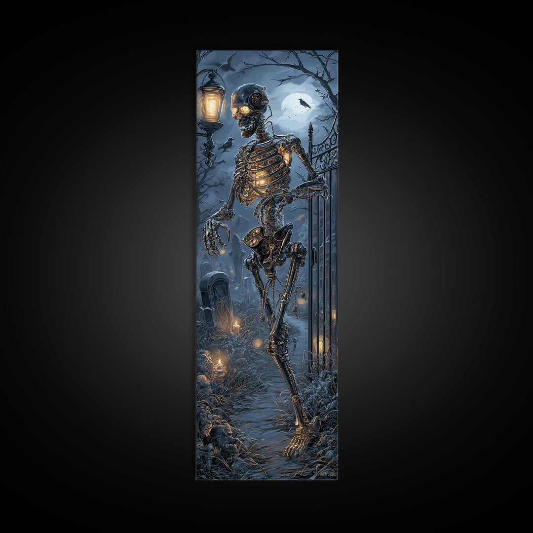 The Biomechanical Skeleton, Tall Narrow Wall Art, Dark Fantasy Wall Art, Canvas Print, Halloween Wall Decor, Gothic Home Decor
