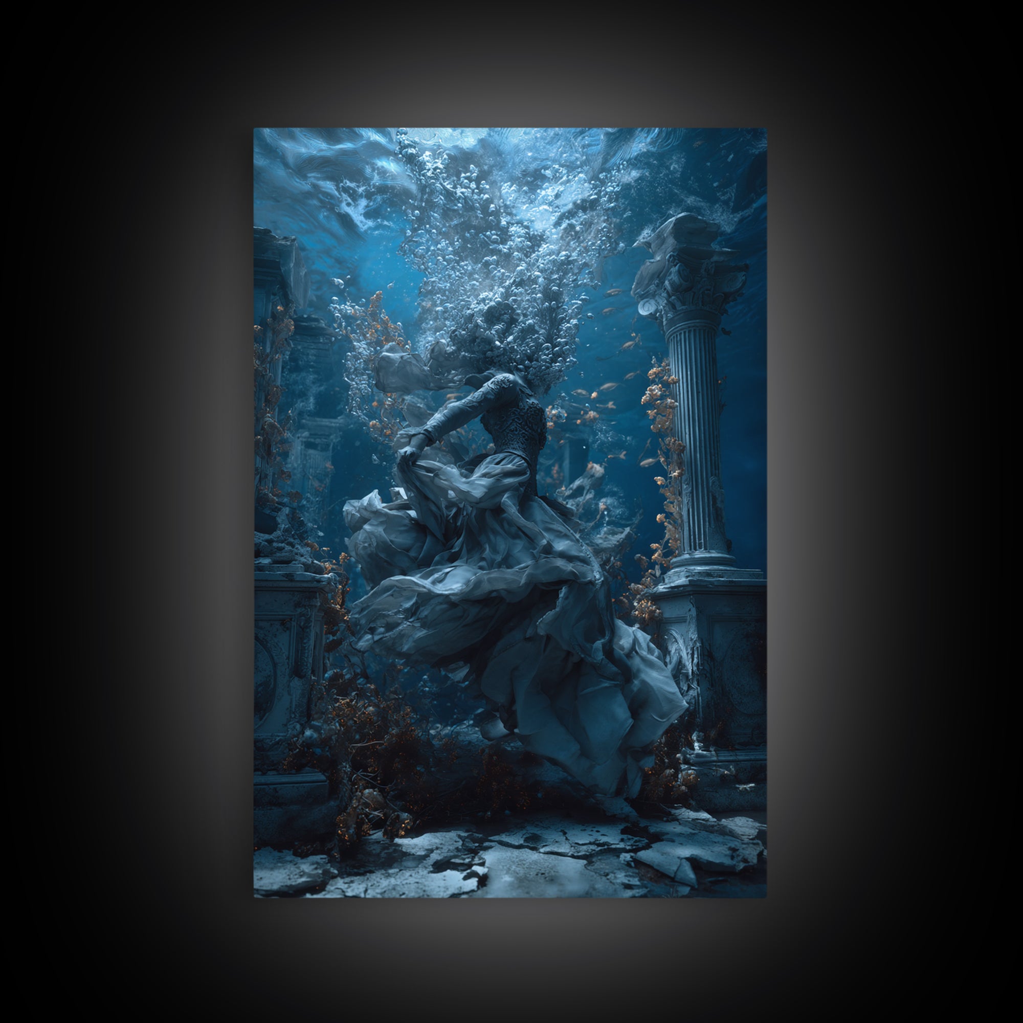 The Underwater Graveyard, Vertical Wall Art, Macabre Wall Art, Framed Canvas Print, Halloween Wall Decor, Gothic Home Decor