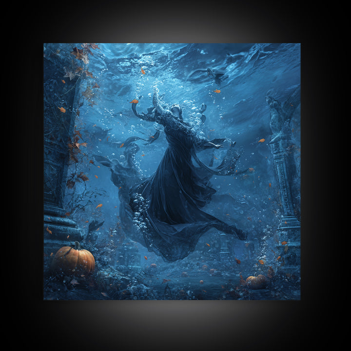 The Underwater Graveyard, Square Wall Art, Dark Halloween Decor, Canvas Print, Halloween Wall Decor, Gothic Home Decor, Halloween Wall Art
