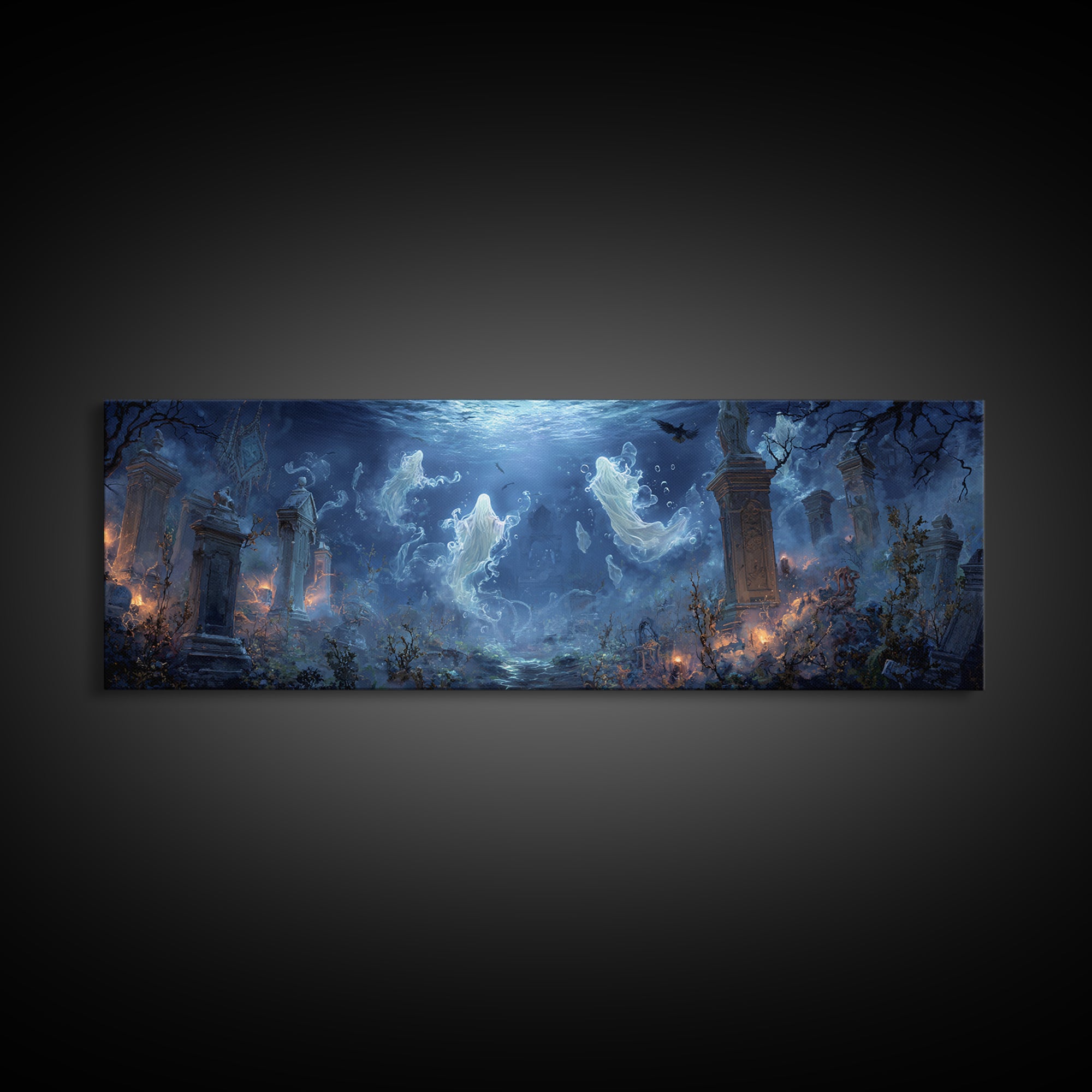 The Underwater Graveyard, Extra Wide Wall Art, Spooky Home Decor, Canvas Print, Halloween Wall Decor, Gothic Home Decor, Seasonal Home Decor