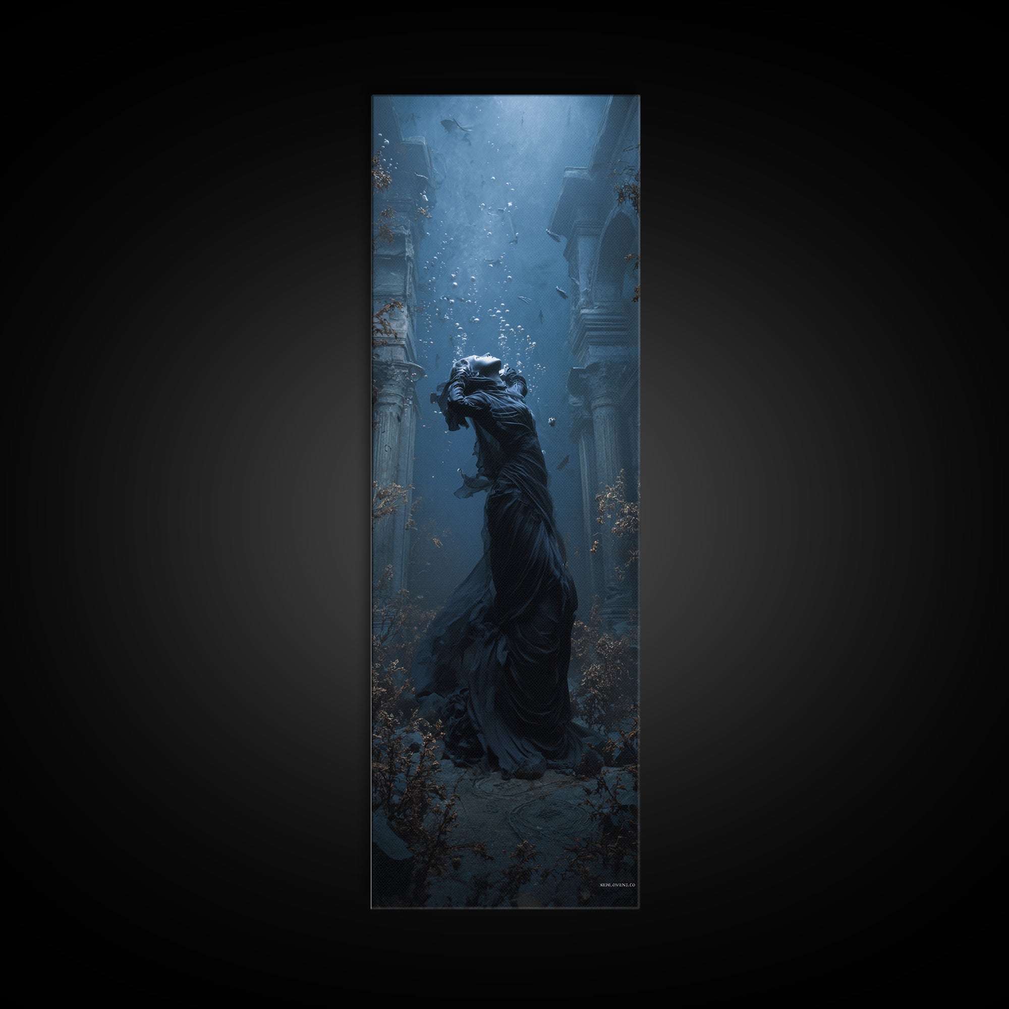 The Underwater Graveyard, Tall Narrow Wall Art, Haunted Gothic Art, Framed Canvas Print, Halloween Wall Decor, Gothic Home Decor
