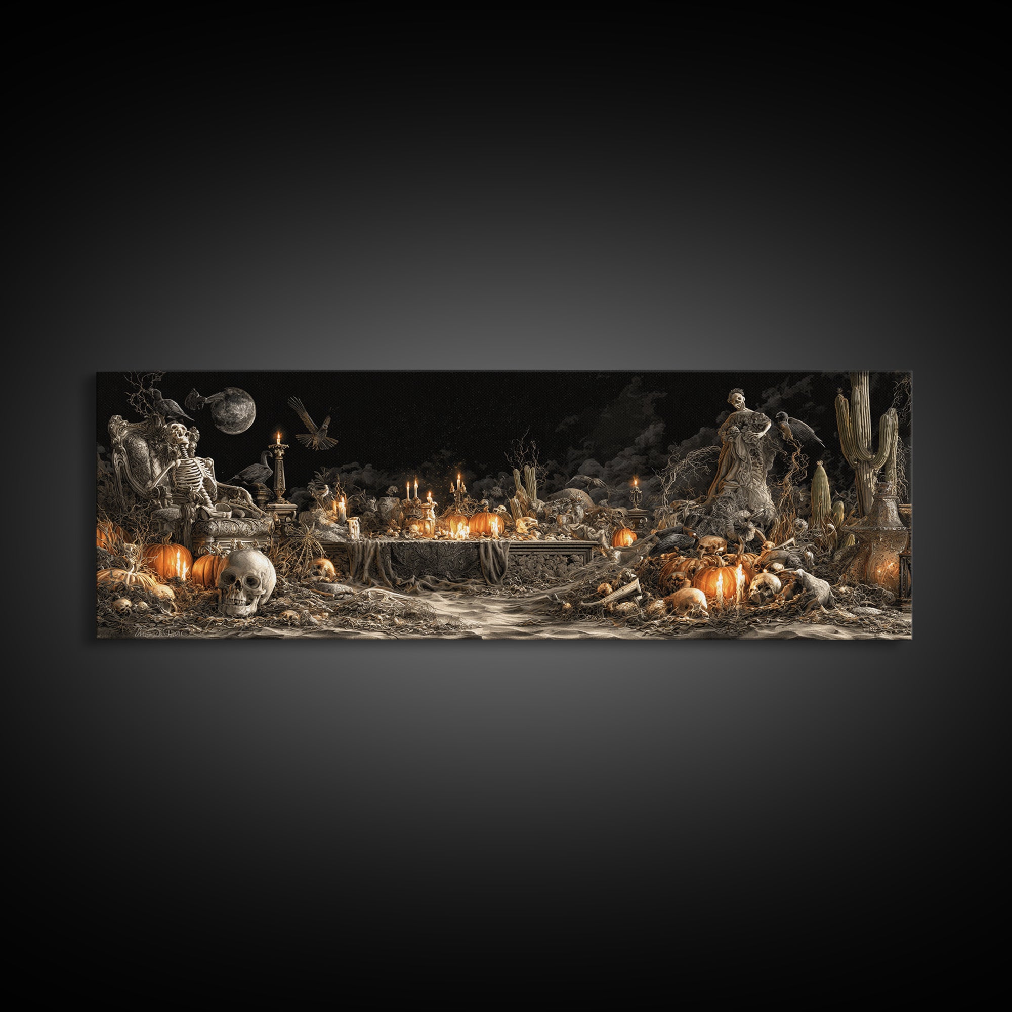 Desert Halloween, Extra Wide Wall Art, Dark Halloween Decor, Canvas Print, Halloween Wall Decor, Gothic Home Decor, Statement Wall Art