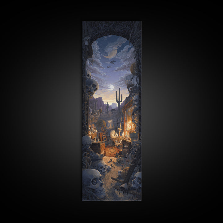 Desert Halloween, Tall Narrow Wall Art, Dark Fantasy Wall Art, Canvas Print, Halloween Wall Decor, Gothic Home Decor, Spooky Wall Decor