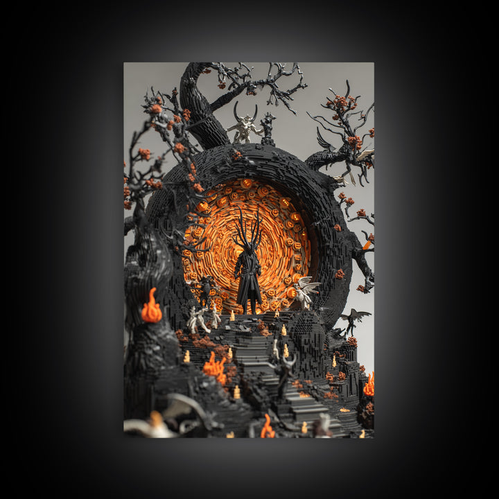 The Volcanic Demon Festival, Vertical Wall Art, Haunted Gothic Art, Framed Canvas Print, Halloween Wall Decor, Gothic Home Decor