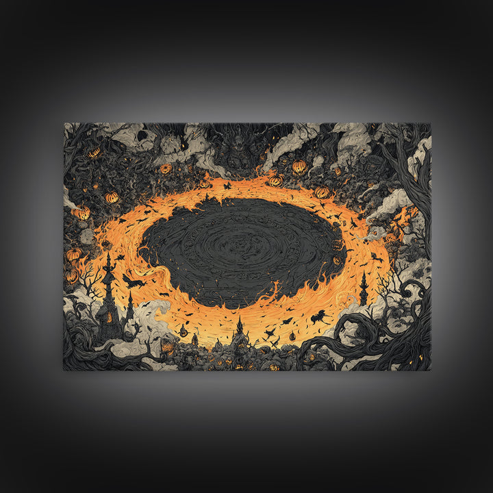 The Volcanic Demon Festival, Landscape Wall Art, Spooky Home Decor, Canvas Print, Halloween Wall Decor, Gothic Home Decor, Dark Fantasy Art