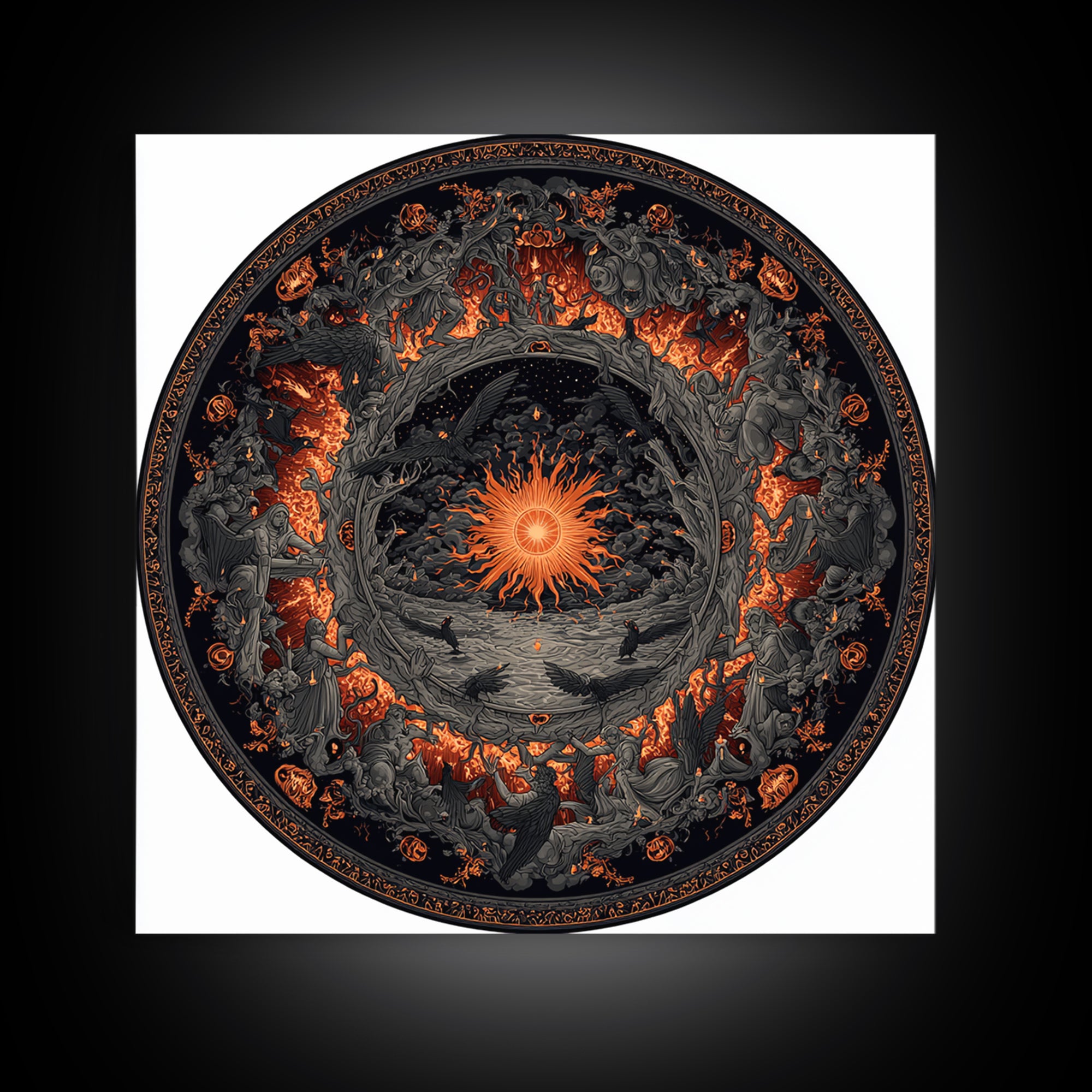 The Volcanic Demon Festival, Square Wall Art, Gothic Horror Wall Art, Framed Canvas Print, Halloween Wall Decor, Gothic Home Decor