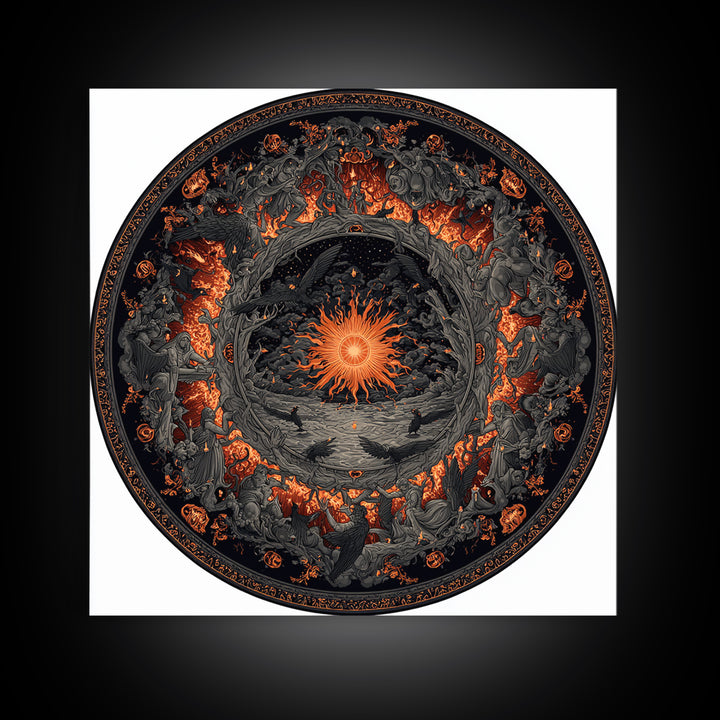 The Volcanic Demon Festival, Square Wall Art, Gothic Horror Wall Art, Framed Canvas Print, Halloween Wall Decor, Gothic Home Decor
