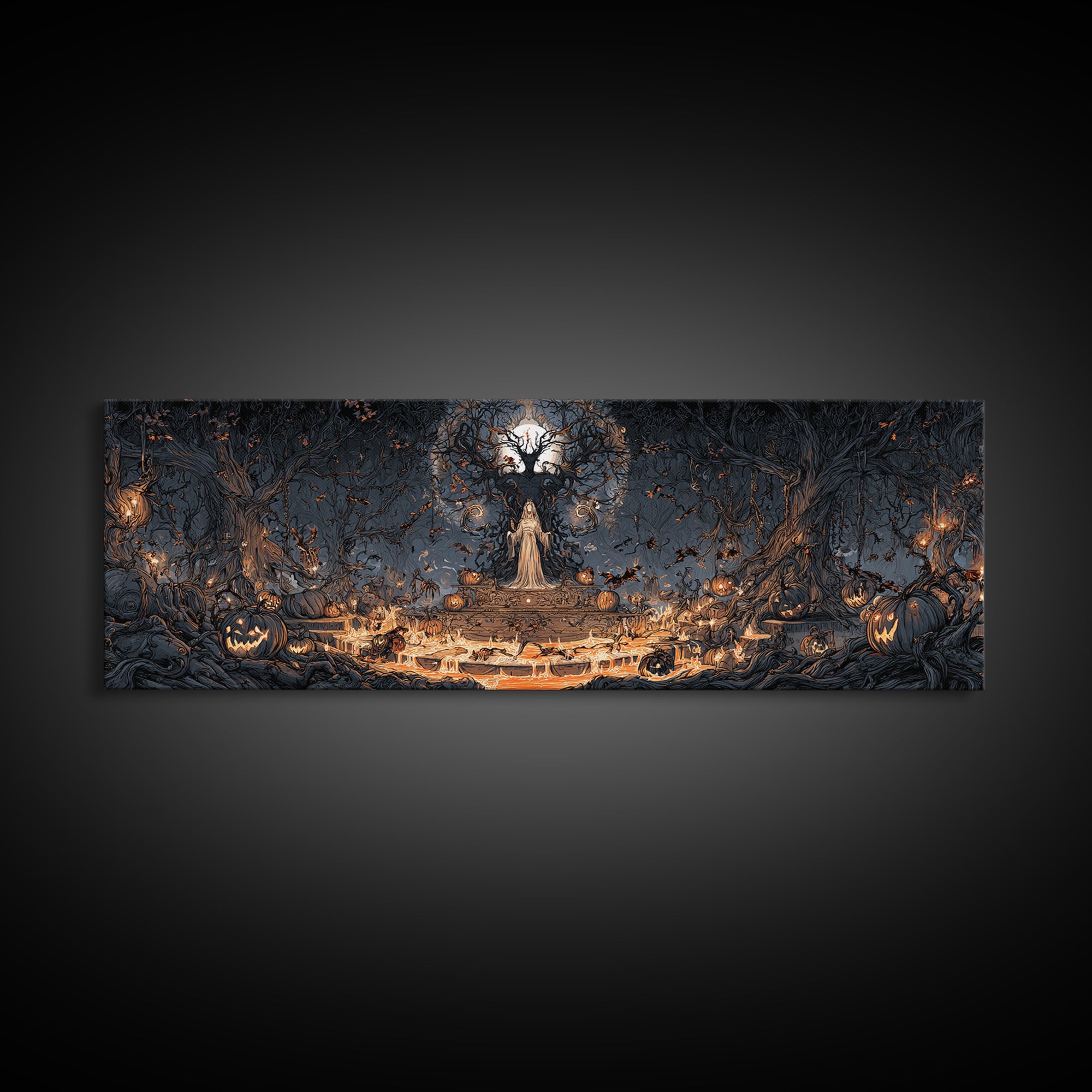 The Volcanic Demon Festival, Extra Wide Wall Art, Dark Halloween Decor, Canvas Print, Halloween Wall Decor, Gothic Home Decor