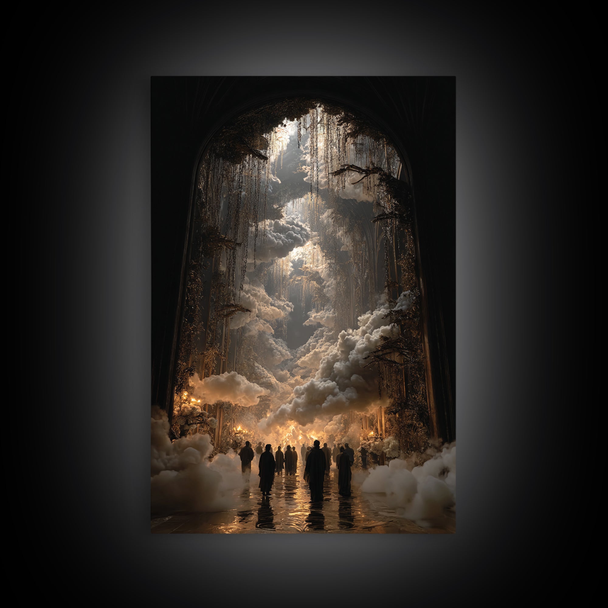 The Upside-Down Cemetery, Vertical Wall Art, Haunted Gothic Art, Framed Canvas Print, Halloween Wall Decor, Gothic Home Decor