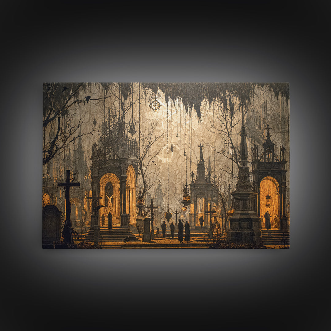 The Upside-Down Cemetery, Landscape Wall Art, Dark Fantasy Wall Art, Canvas Print, Halloween Wall Decor, Gothic Home Decor