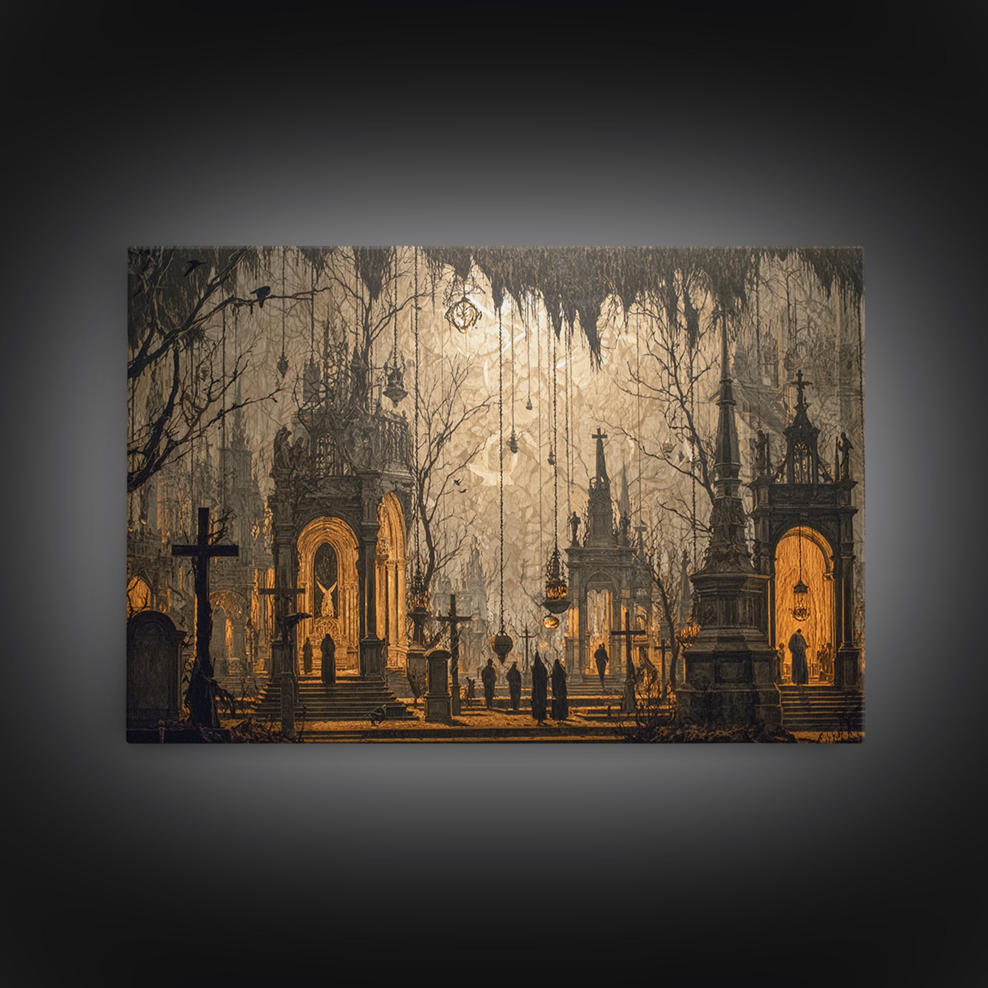 The Upside-Down Cemetery, Landscape Wall Art, Dark Fantasy Wall Art, Canvas Print, Halloween Wall Decor, Gothic Home Decor