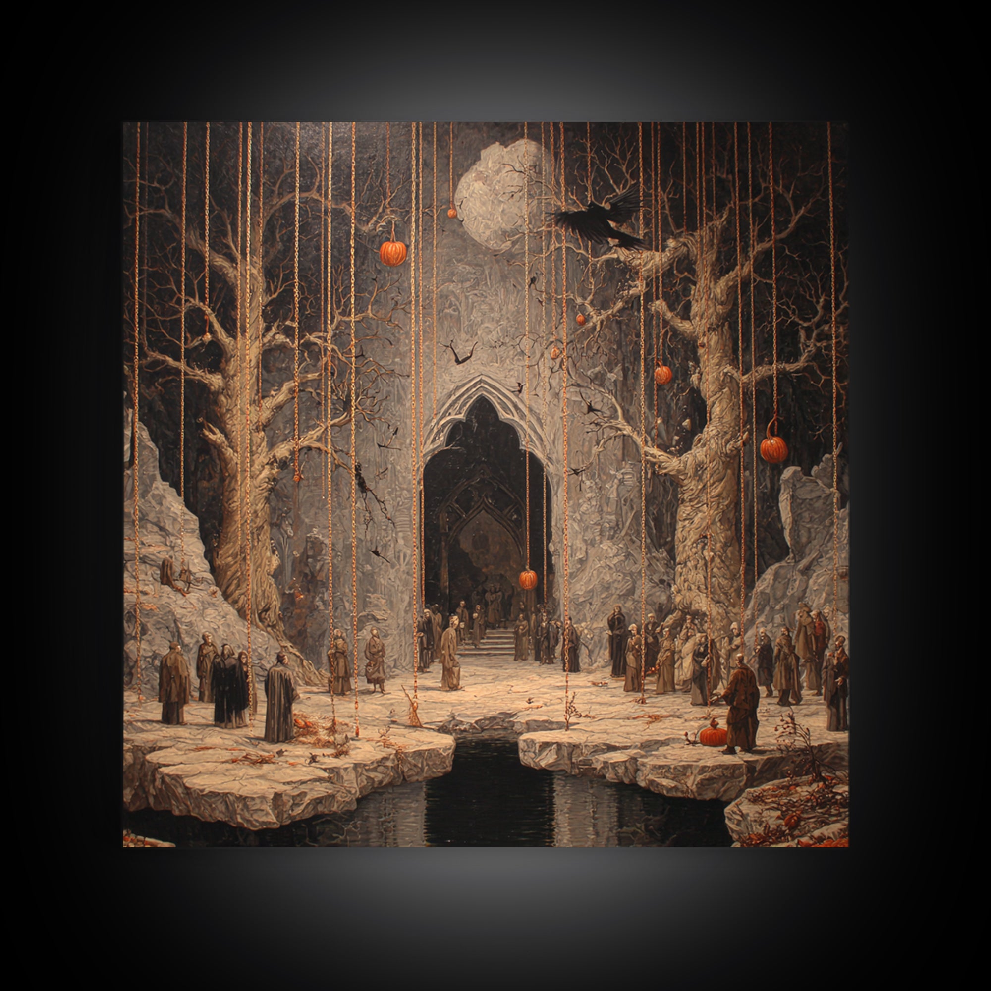 The Upside-Down Cemetery, Square Wall Art, Spooky Home Decor, Canvas Print, Halloween Wall Decor, Gothic Home Decor, Seasonal Home Decor