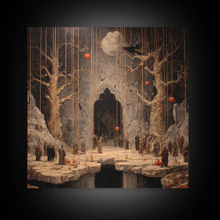 The Upside-Down Cemetery, Square Wall Art, Spooky Home Decor, Canvas Print, Halloween Wall Decor, Gothic Home Decor, Seasonal Home Decor