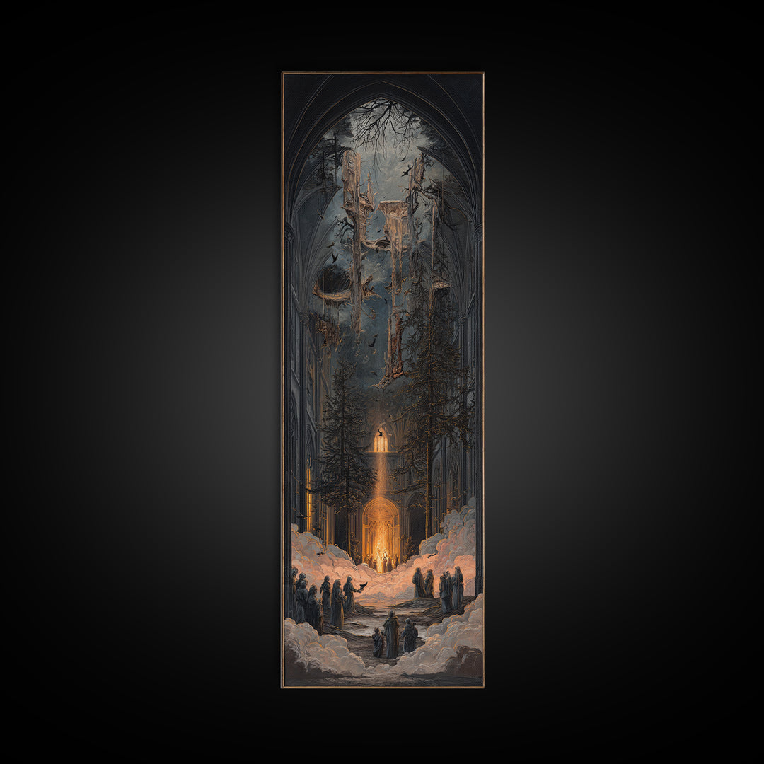 The Upside-Down Cemetery, Tall Narrow Wall Art, Dark Halloween Decor, Canvas Print, Halloween Wall Decor, Gothic Home Decor, Horror Wall Art