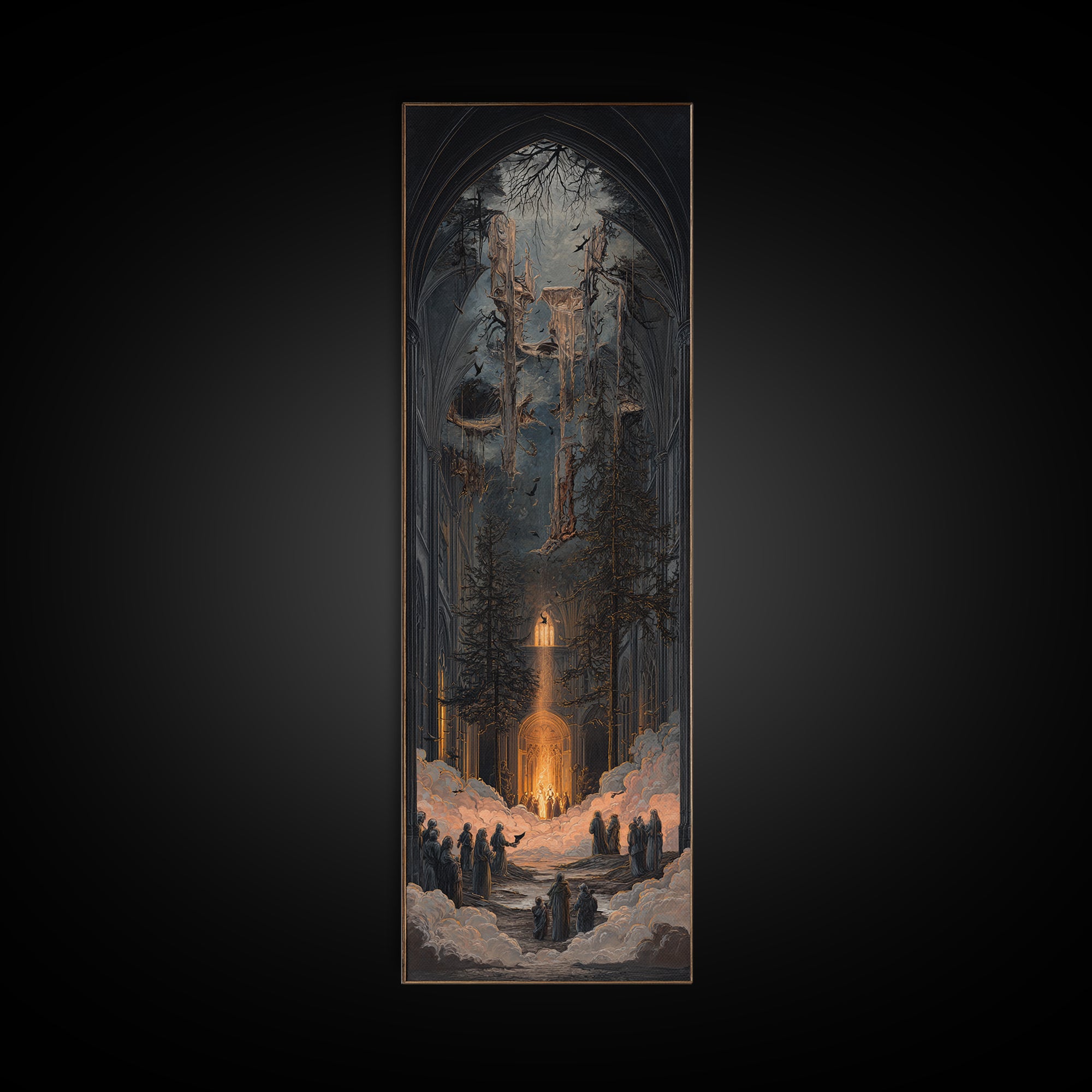 The Upside-Down Cemetery, Tall Narrow Wall Art, Dark Halloween Decor, Canvas Print, Halloween Wall Decor, Gothic Home Decor, Horror Wall Art