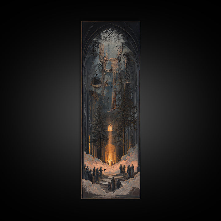 The Upside-Down Cemetery, Tall Narrow Wall Art, Dark Halloween Decor, Canvas Print, Halloween Wall Decor, Gothic Home Decor, Horror Wall Art