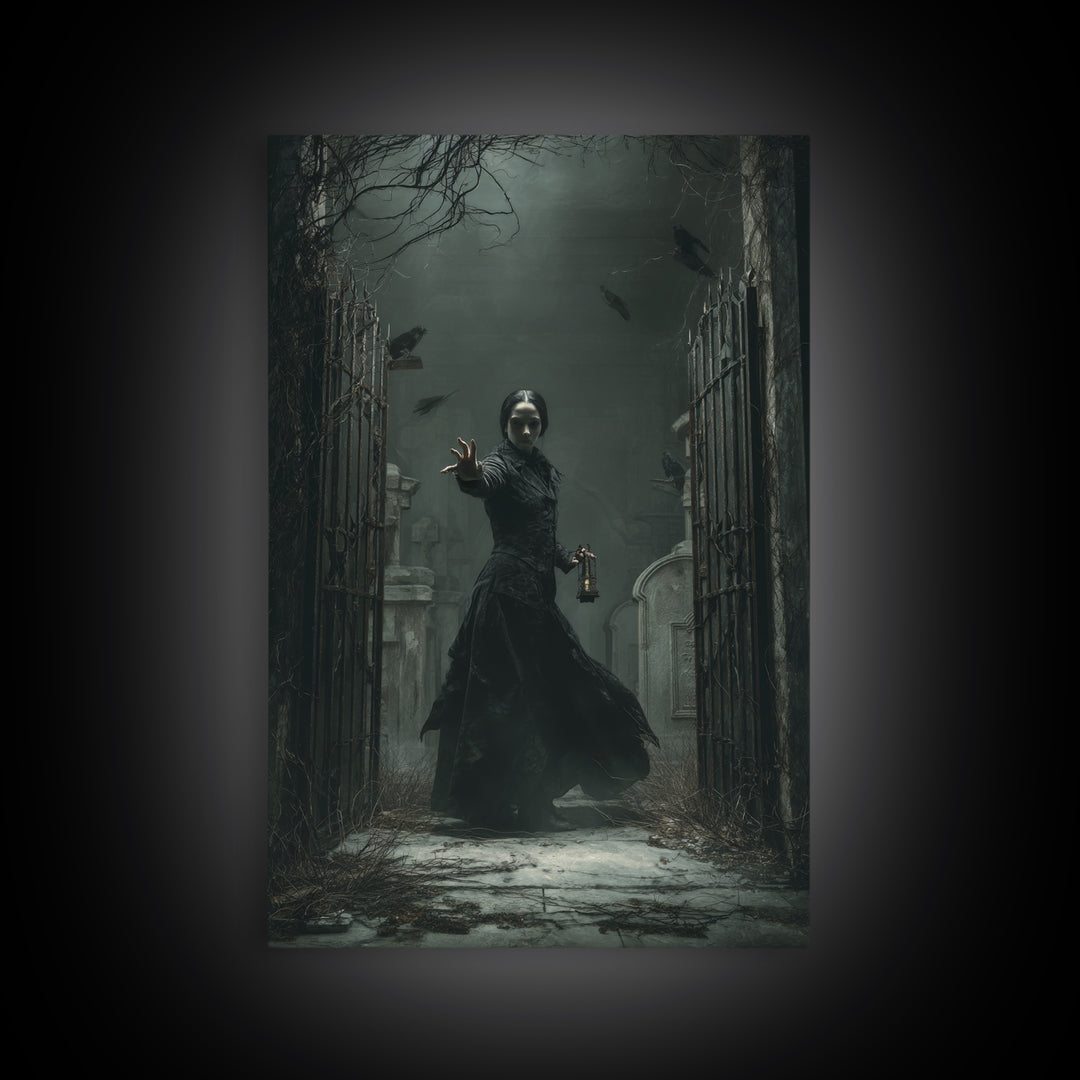 The Infinite Hallway, Vertical Wall Art, Gothic Horror Wall Art, Framed Canvas Print, Halloween Wall Decor, Gothic Home Decor