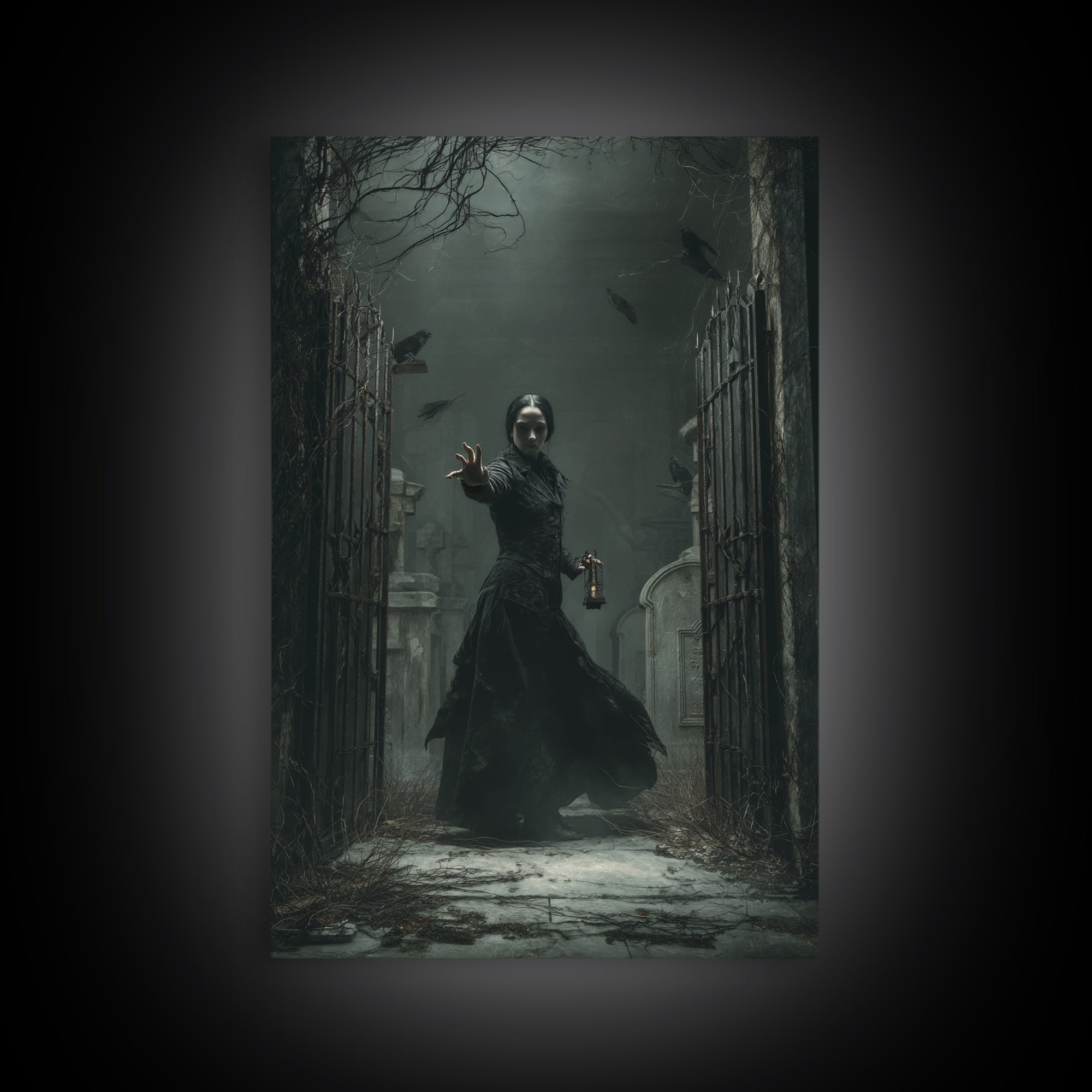 The Infinite Hallway, Vertical Wall Art, Gothic Horror Wall Art, Framed Canvas Print, Halloween Wall Decor, Gothic Home Decor
