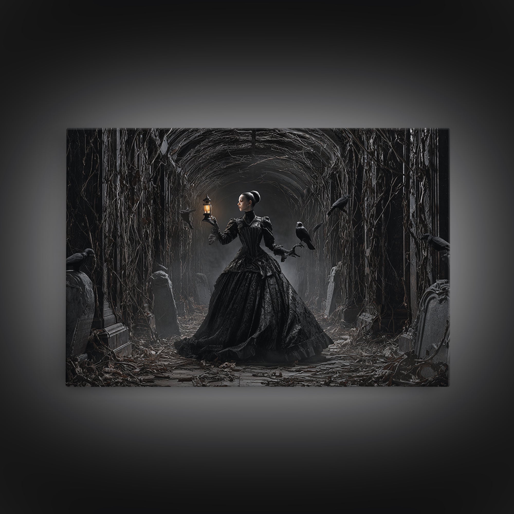 The Infinite Hallway, Landscape Wall Art, Gothic Horror Wall Art, Framed Canvas Print, Halloween Wall Decor, Gothic Home Decor
