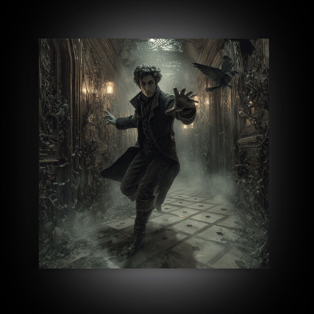 The Infinite Hallway, Square Wall Art, Haunted Gothic Art, Framed Canvas Print, Halloween Wall Decor, Gothic Home Decor, Spooky Wall Decor