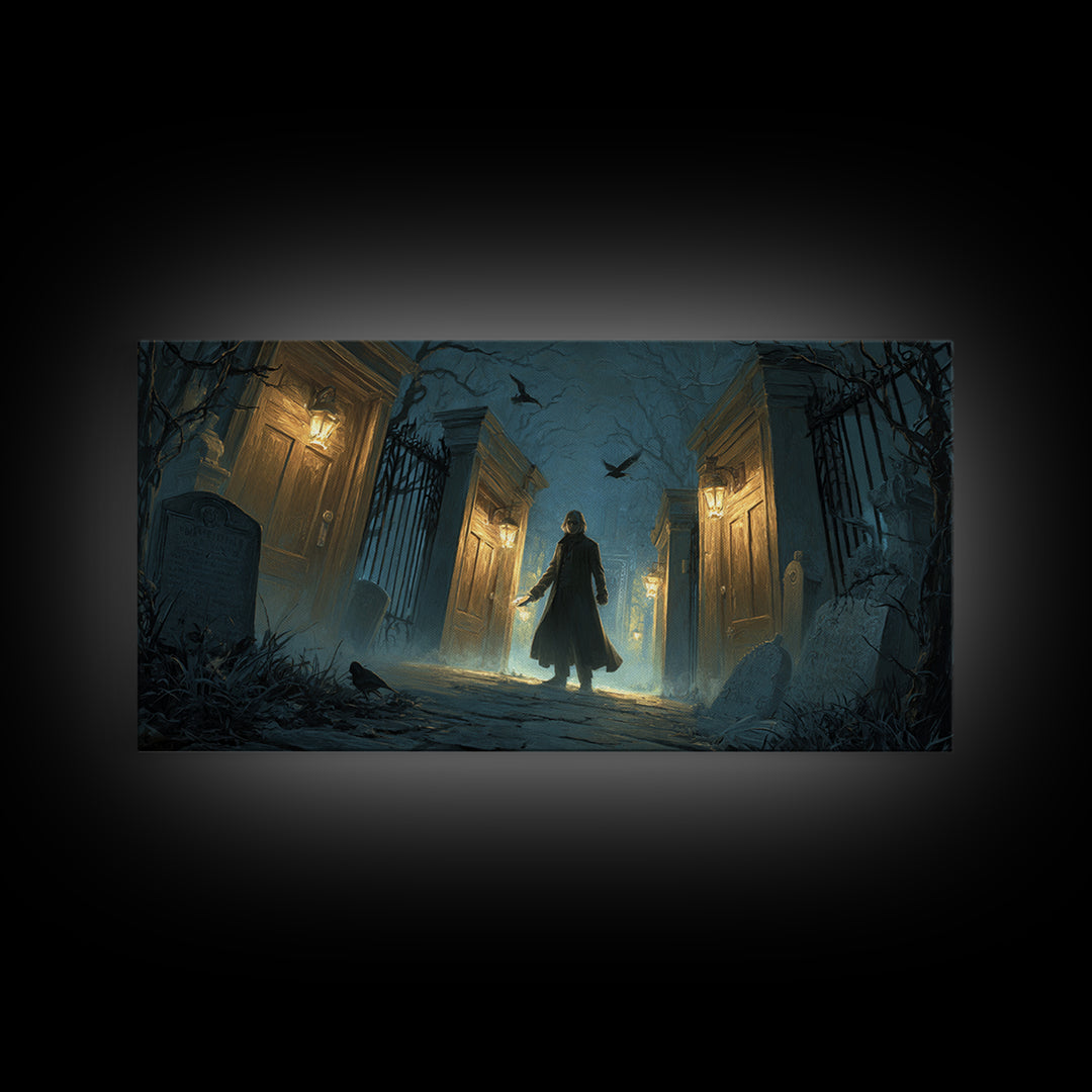 The Infinite Hallway, Wide Panoramic Art, Macabre Wall Art, Framed Canvas Print, Halloween Wall Decor, Gothic Home Decor, Horror Wall Art