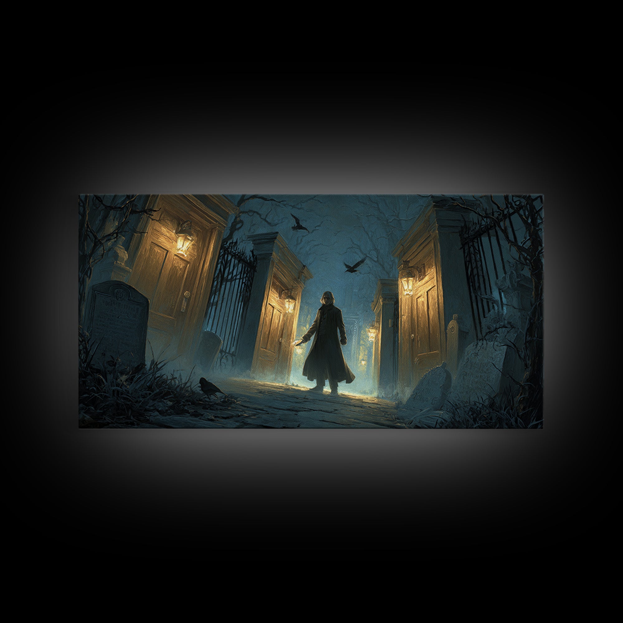 The Infinite Hallway, Wide Panoramic Art, Macabre Wall Art, Framed Canvas Print, Halloween Wall Decor, Gothic Home Decor, Horror Wall Art