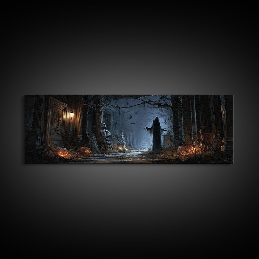 The Infinite Hallway, Extra Wide Wall Art, Dark Halloween Decor, Canvas Print, Halloween Wall Decor, Gothic Home Decor