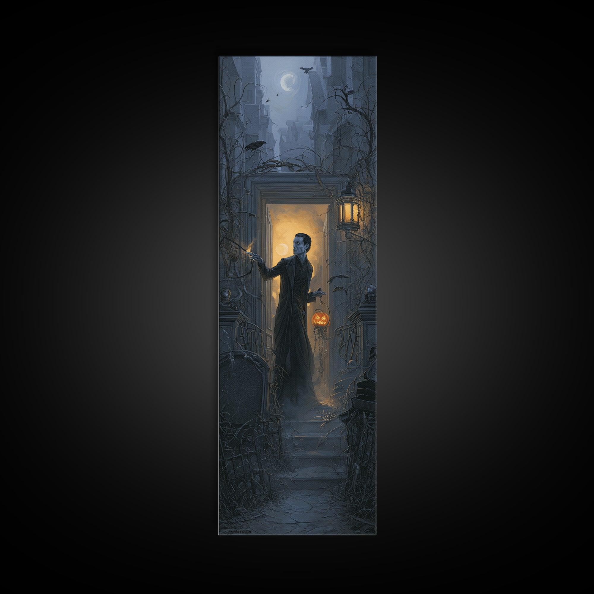 The Infinite Hallway, Tall Narrow Wall Art, Gothic Horror Wall Art, Framed Canvas Print, Halloween Wall Decor, Gothic Home Decor