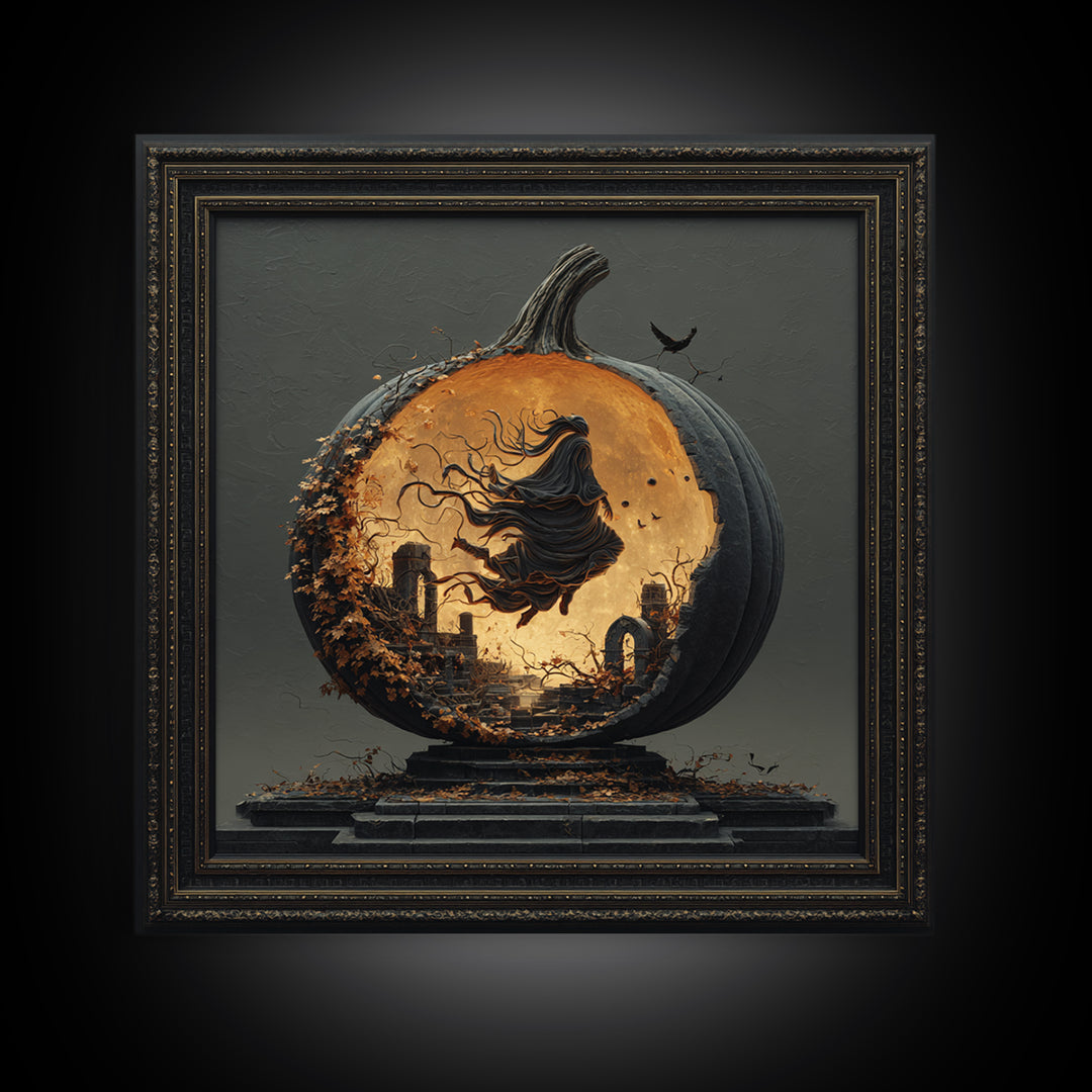 The Moon Inside A Pumpkin, Square Wall Art, Spooky Home Decor, Canvas Print, Halloween Wall Decor, Gothic Home Decor, Spooky Wall Decor