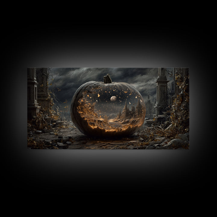 The Moon Inside A Pumpkin, Wide Panoramic Art, Dark Halloween Decor, Canvas Print, Halloween Wall Decor, Gothic Home Decor