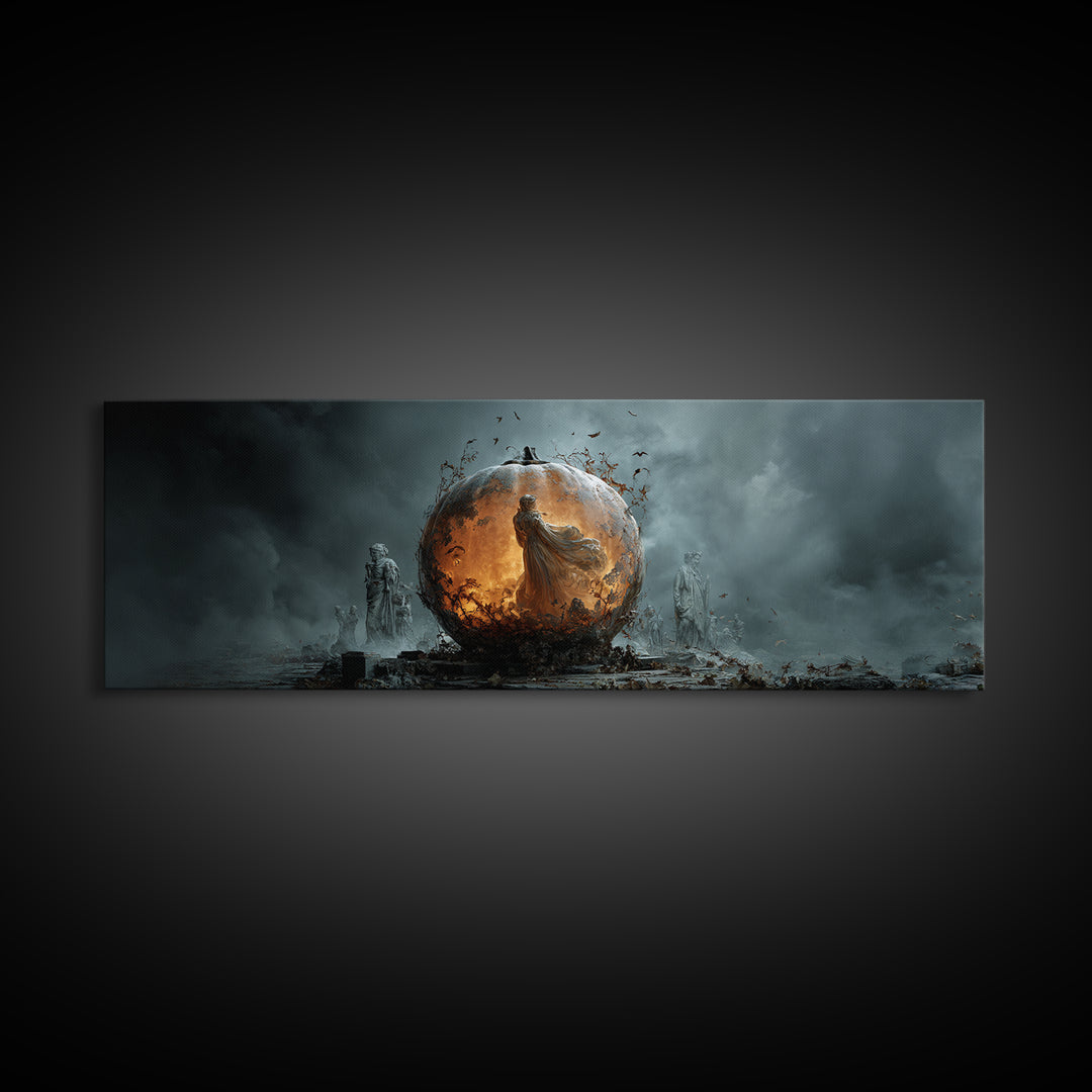 The Moon Inside A Pumpkin, Extra Wide Wall Art, Spooky Home Decor, Canvas Print, Halloween Wall Decor, Gothic Home Decor, Spooky Wall Decor