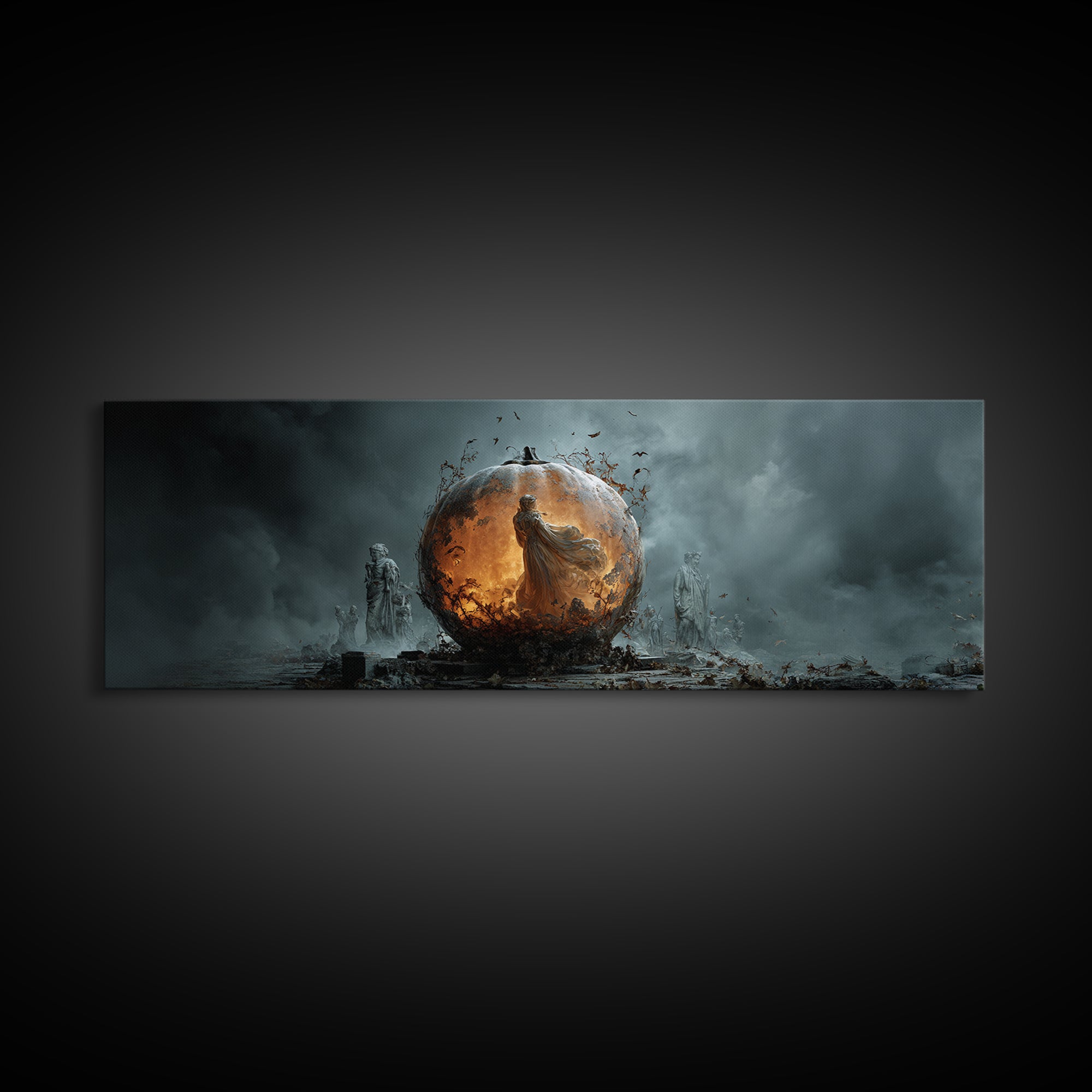 The Moon Inside A Pumpkin, Extra Wide Wall Art, Spooky Home Decor, Canvas Print, Halloween Wall Decor, Gothic Home Decor, Spooky Wall Decor