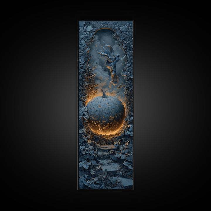 The Moon Inside A Pumpkin, Tall Narrow Wall Art, Macabre Wall Art, Framed Canvas Print, Halloween Wall Decor, Gothic Home Decor