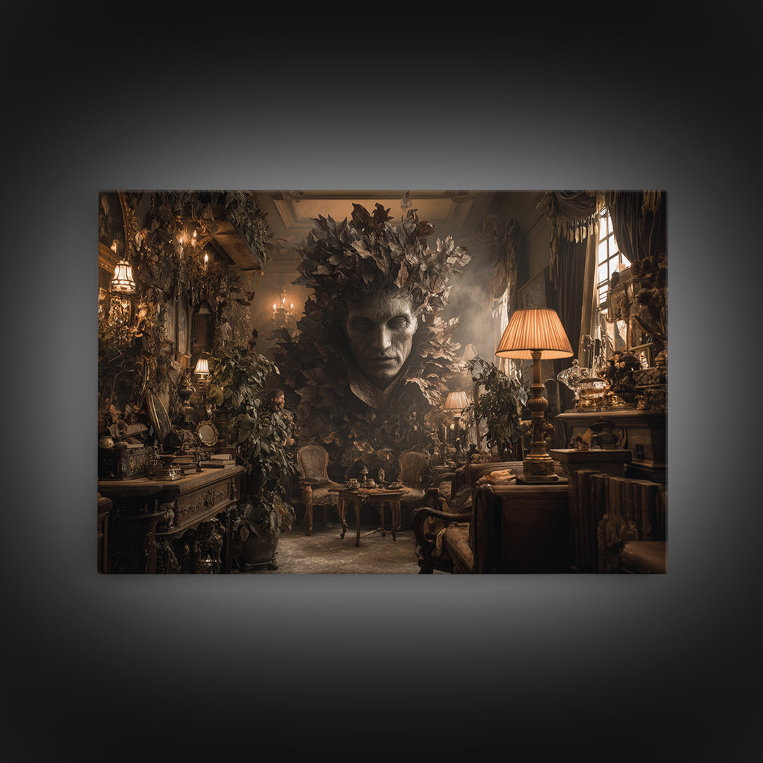 The Autumn-Leaf Ghost, Landscape Wall Art, Macabre Wall Art, Framed Canvas Print, Halloween Wall Decor, Gothic Home Decor