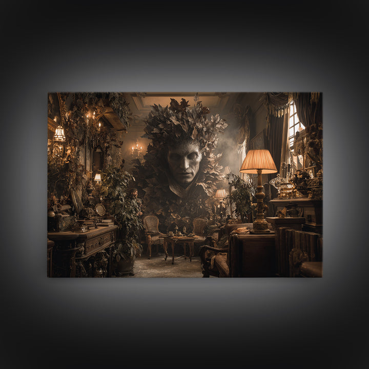 The Autumn-Leaf Ghost, Landscape Wall Art, Macabre Wall Art, Framed Canvas Print, Halloween Wall Decor, Gothic Home Decor