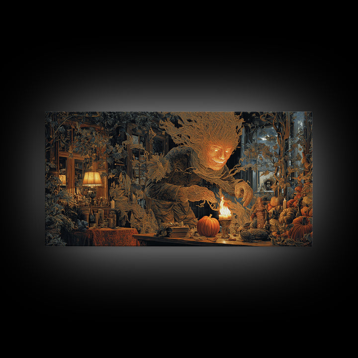 The Autumn-Leaf Ghost, Wide Panoramic Art, Macabre Wall Art, Framed Canvas Print, Halloween Wall Decor, Gothic Home Decor, Spooky Wall Decor