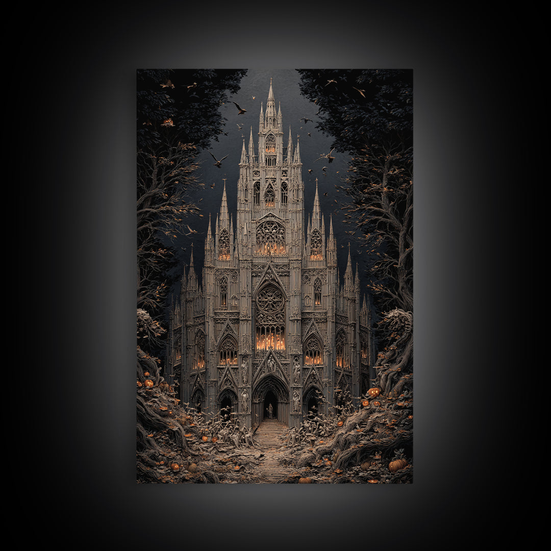 The Cathedral Of Bones, Vertical Wall Art, Macabre Wall Art, Framed Canvas Print, Halloween Wall Decor, Gothic Home Decor, Spooky Wall Decor